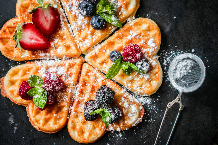 Heart waffles with berries Heart waffles with berries